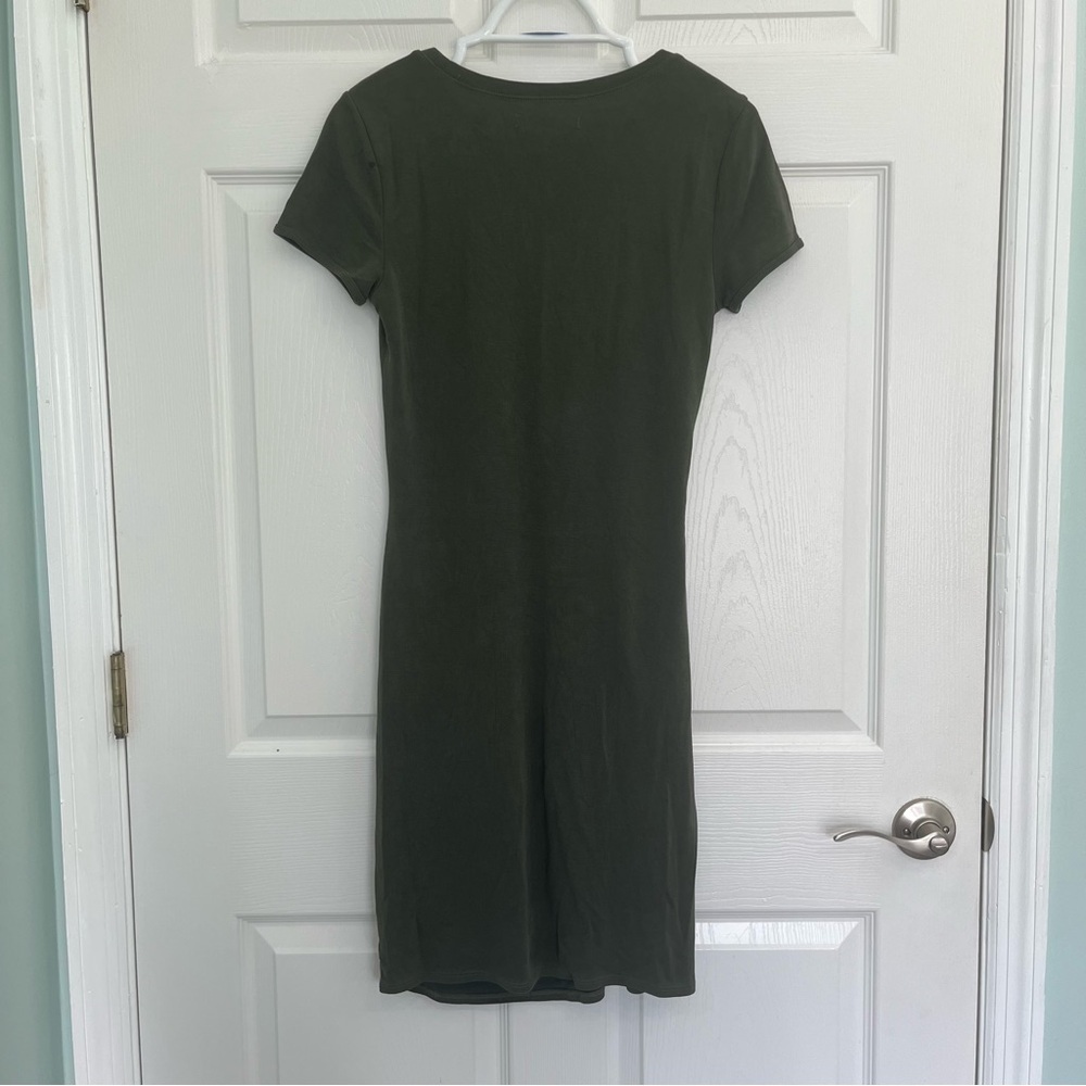 Abercrombie & Fitch Green Short Sleeve Faux Wrap Womens Fitted Sheath Midi Dress - Picture 3 of 13